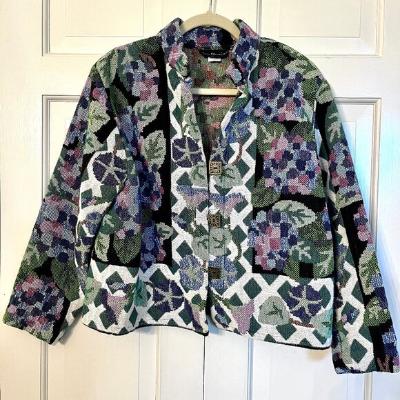 Ann Maurice Vintage Floral Blanket Jacket Coat One Size Art to Wear 90's - Picture 1 of 7
